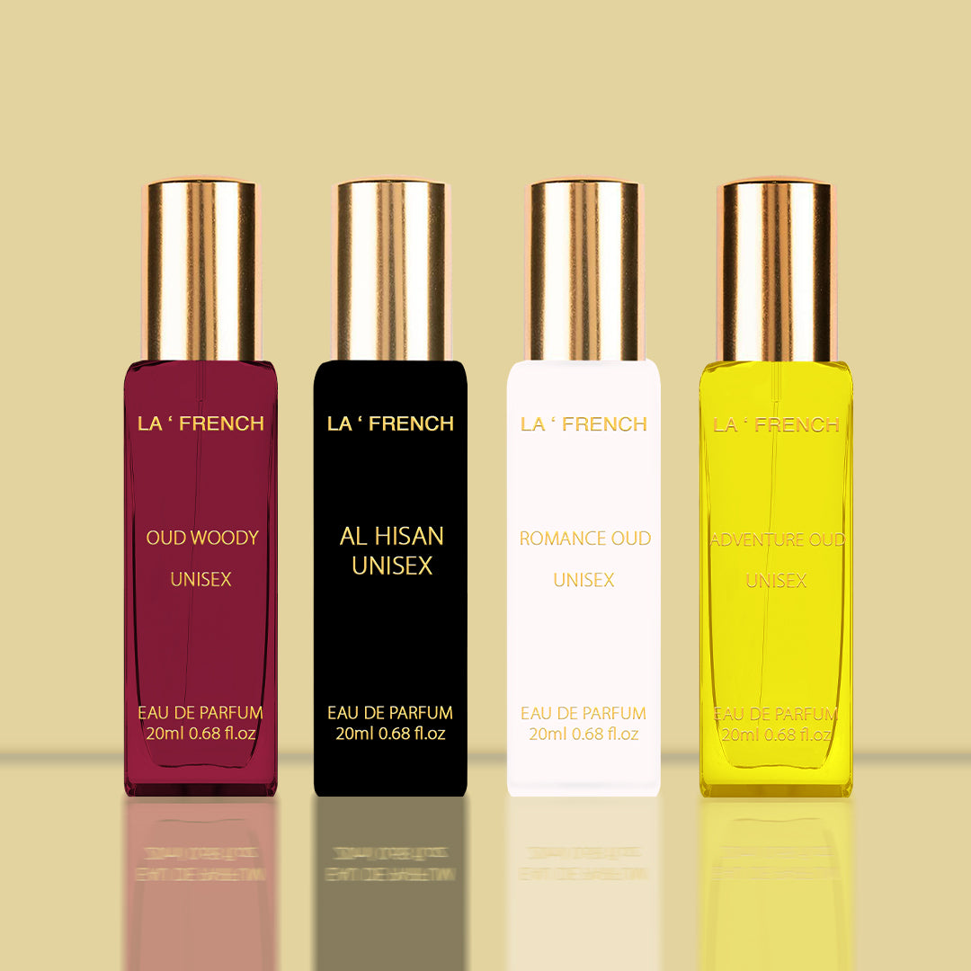 LF Oudh Perfume Gift Set 4x20ml - Adventure Oud | Romance Oud | Al Hisan | Oud Woody