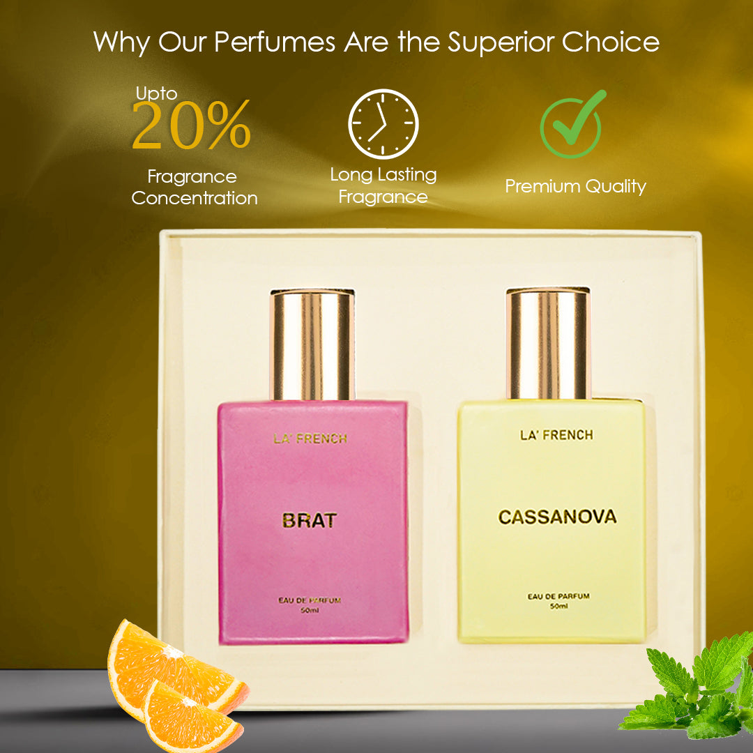Brat & Cassanova Premium Unisex Perfume Gift Set Combo 50ml X 2 Pcs