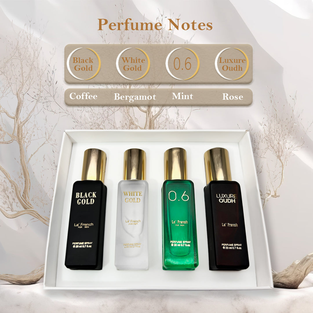 LF Classic Perfume Gift Set 4x20ml - Black Gold | White Gold | 0.6 | Luxure Oudh