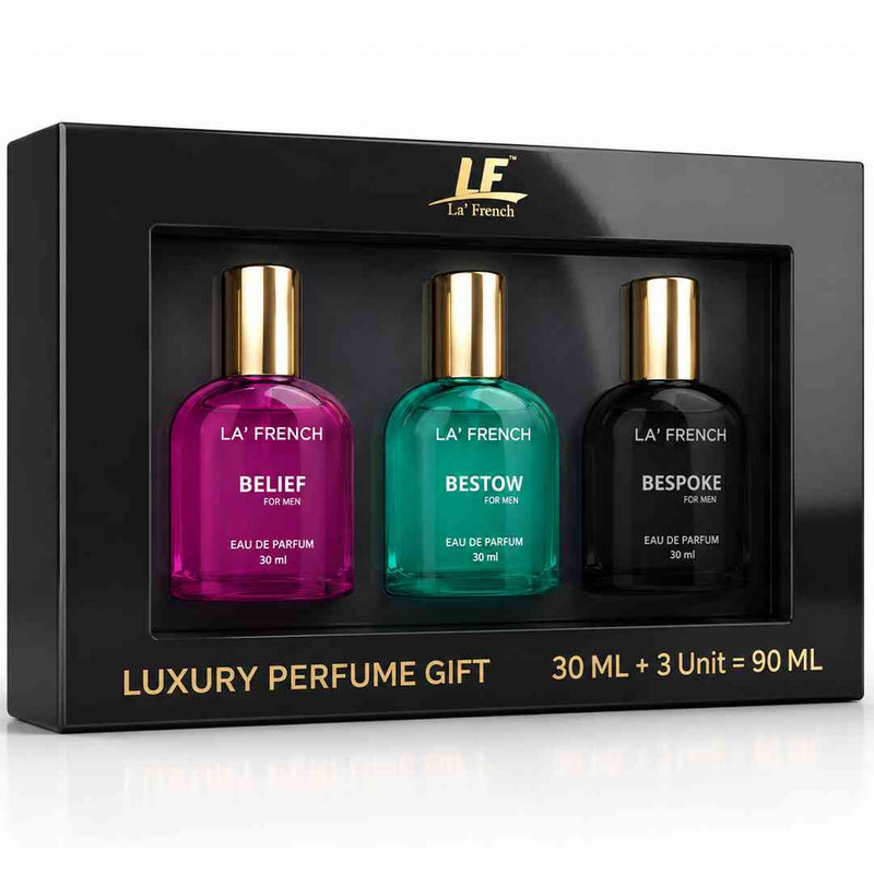 La French Man Perfume Gift Set 3 x 30 ml for Men | with Belief Bestow Bespoke Perfume | Woody, Citrusy Long Lasting EDP Fragrance Scent Best Gift Hamper Set for Men
