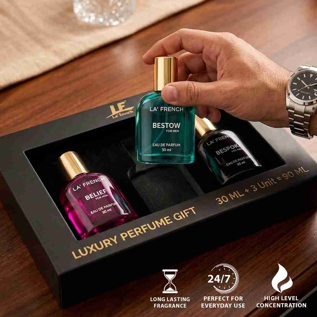 La French Man Perfume Gift Set 3 x 30 ml for Men | with Belief Bestow Bespoke Perfume | Woody, Citrusy Long Lasting EDP Fragrance Scent Best Gift Hamper Set for Men