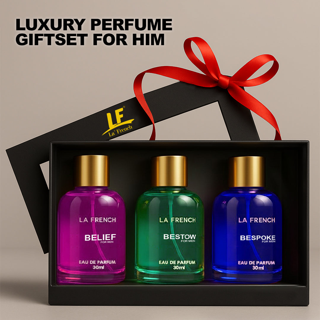 La French Man Perfume Gift Set 3 x 30 ml for Men | with Belief Bestow Bespoke Perfume | Woody, Citrusy Long Lasting EDP Fragrance Scent Best Gift Hamper Set for Men