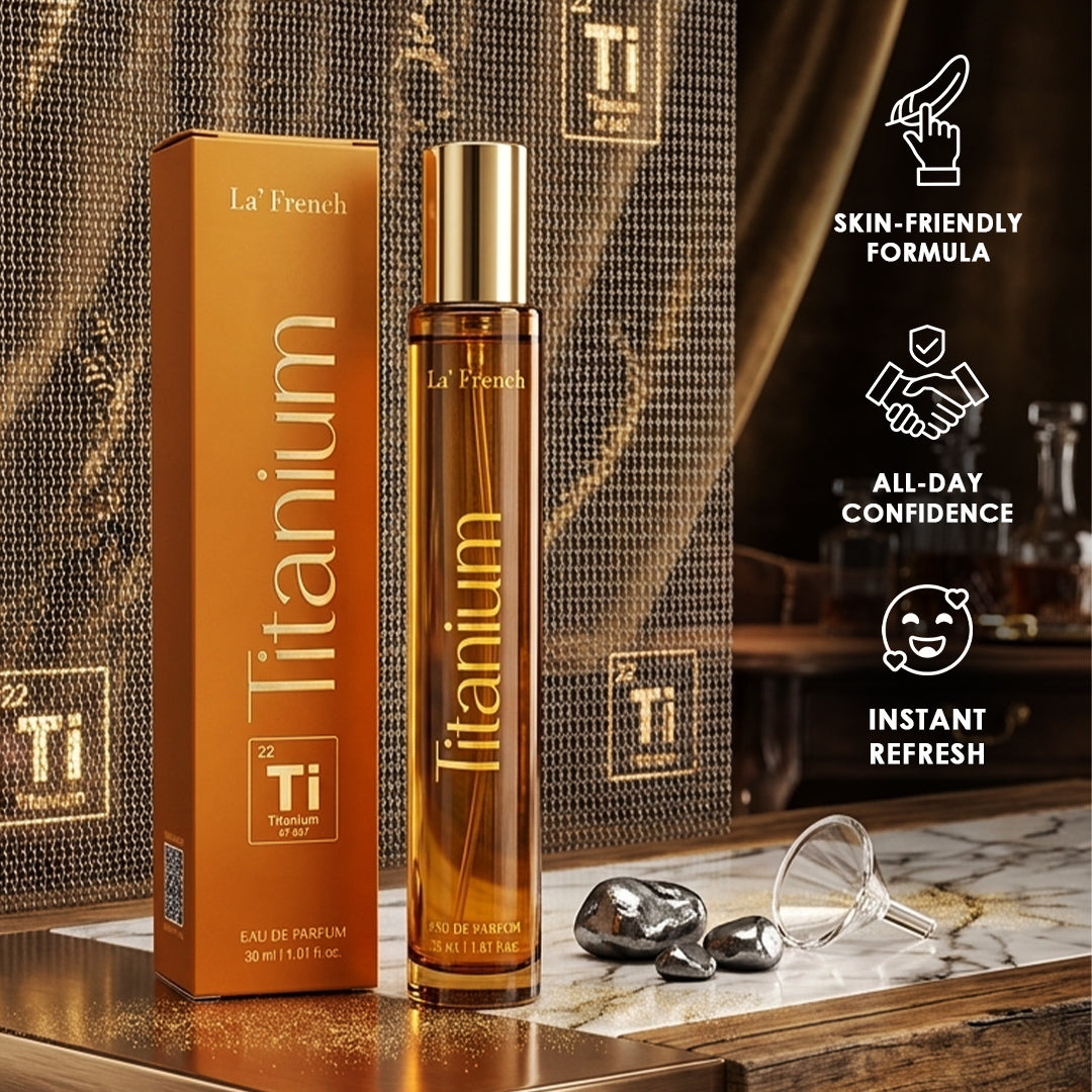 La French Titanium Perfume 30ml | Long Lasting Fresh Metallic Woody Fragrance for Men & Women | Premium Unisex Eau De Parfum | Strong & Modern Signature Scent