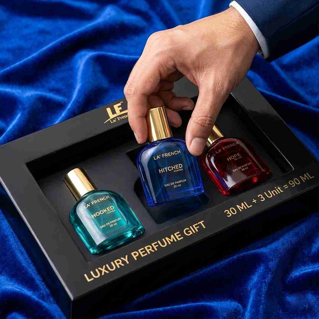 La French Perfume Gift Set for Men 3x30 ML Hooked Hope Hitched Best Gift Hamper Perfume | Long Lasting | Citrus Spicy & Musky Fragrance | Date night fragrance | Best Gift Set For Men