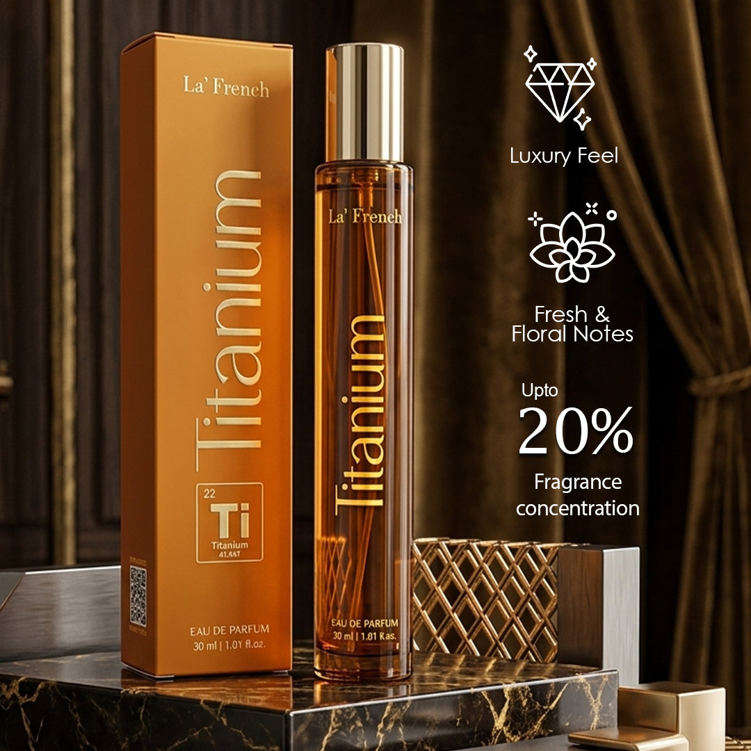 La French Titanium Perfume 30ml | Long Lasting Fresh Metallic Woody Fragrance for Men & Women | Premium Unisex Eau De Parfum | Strong & Modern Signature Scent