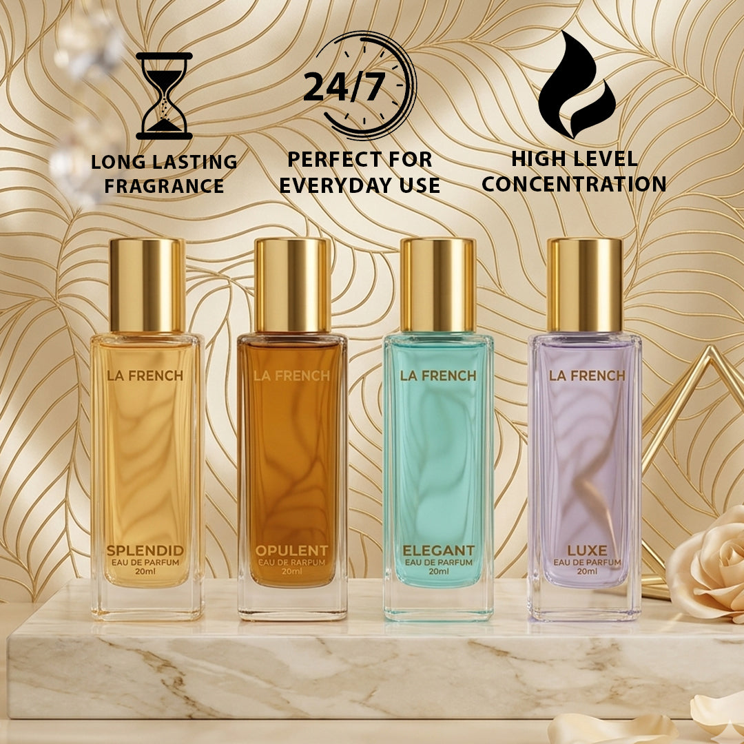 Elegant Perfume Gift Set for Him & Her, 4x20ml -Splendid | Opulent | Elegant | Luxe
