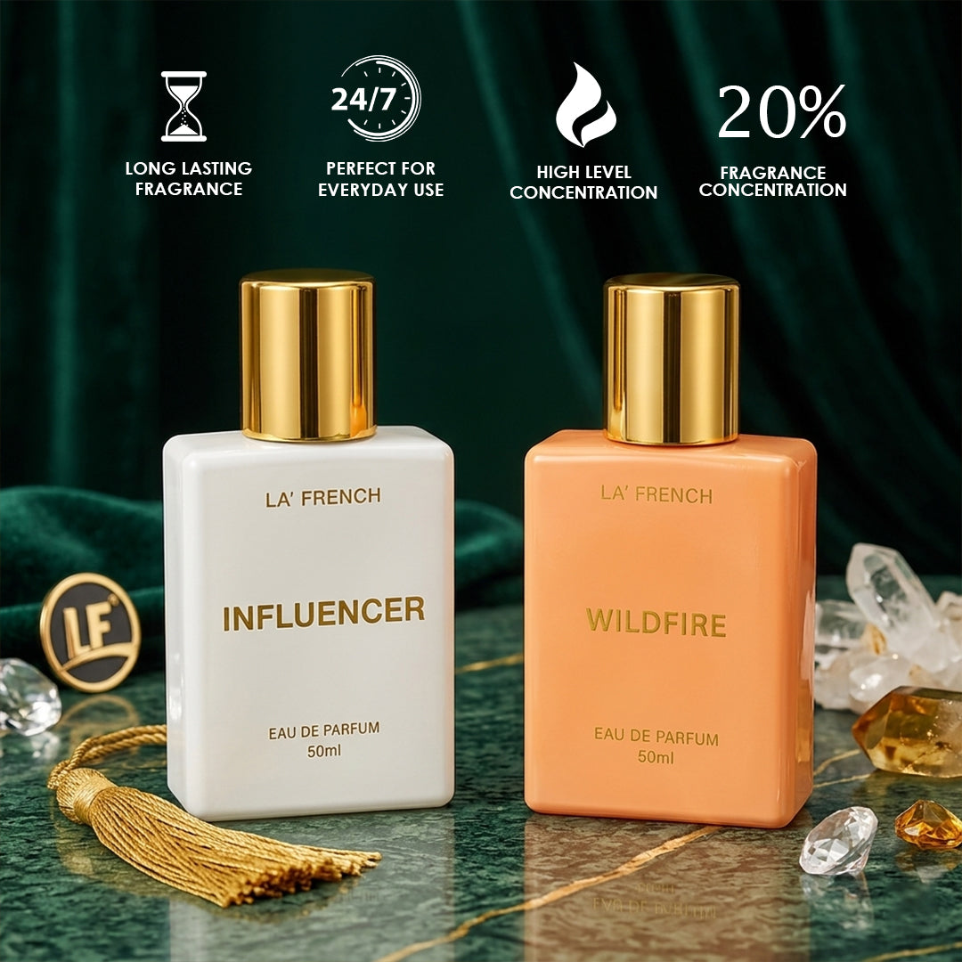 Influencer & Wildfire Perfume Combo for Men & Women 50ml Each | Long Lasting Luxury Eau De Parfum Duo