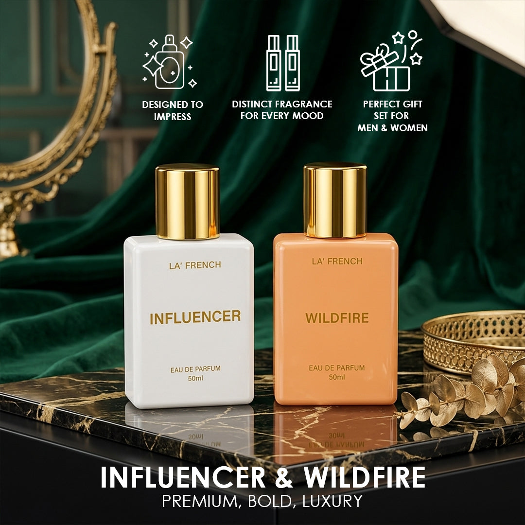 Influencer & Wildfire Perfume Combo for Men & Women 50ml Each | Long Lasting Luxury Eau De Parfum Duo
