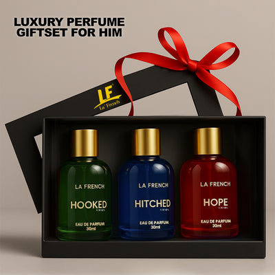La French Perfume Gift Set for Men 3x30 ML Hooked Hope Hitched Best Gift Hamper Perfume | Long Lasting | Citrus Spicy & Musky Fragrance | Date night fragrance | Best Gift Set For Men - hover