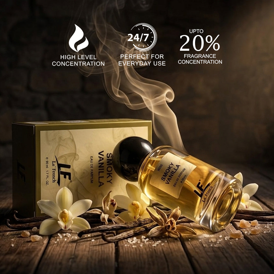 La French Smoky Vanilla Unisex Perfume 50ml | Long Lasting Warm Vanilla & Smoky Fragrance | Premium Eau De Parfum for Men & Women | Rich Sweet Scent