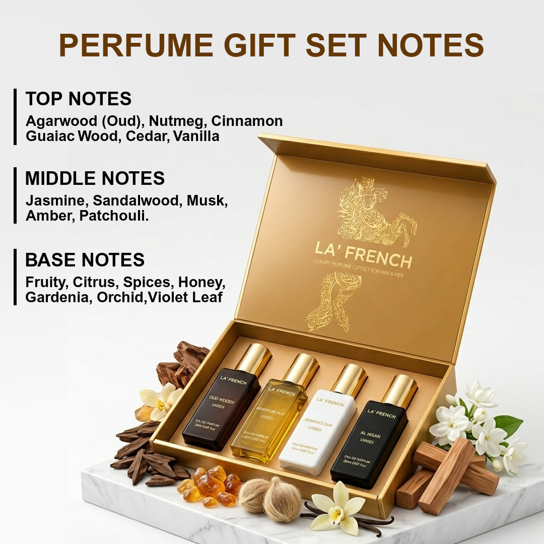 Oudh Perfume Gift Set 4x20ml - Adventure Oud | Romance Oud | Al Hisan | Oud Woody