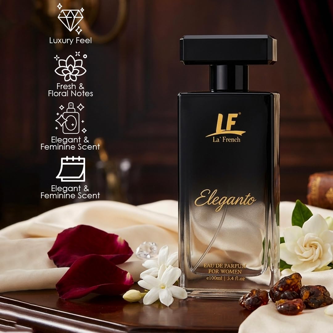 La French Eleganto Perfume for Women- 100ml | Premium Eau De Parfum | Long Lasting Fresh Floral Fragrance | Ideal for Special Occasions | Luxury Scent for Her