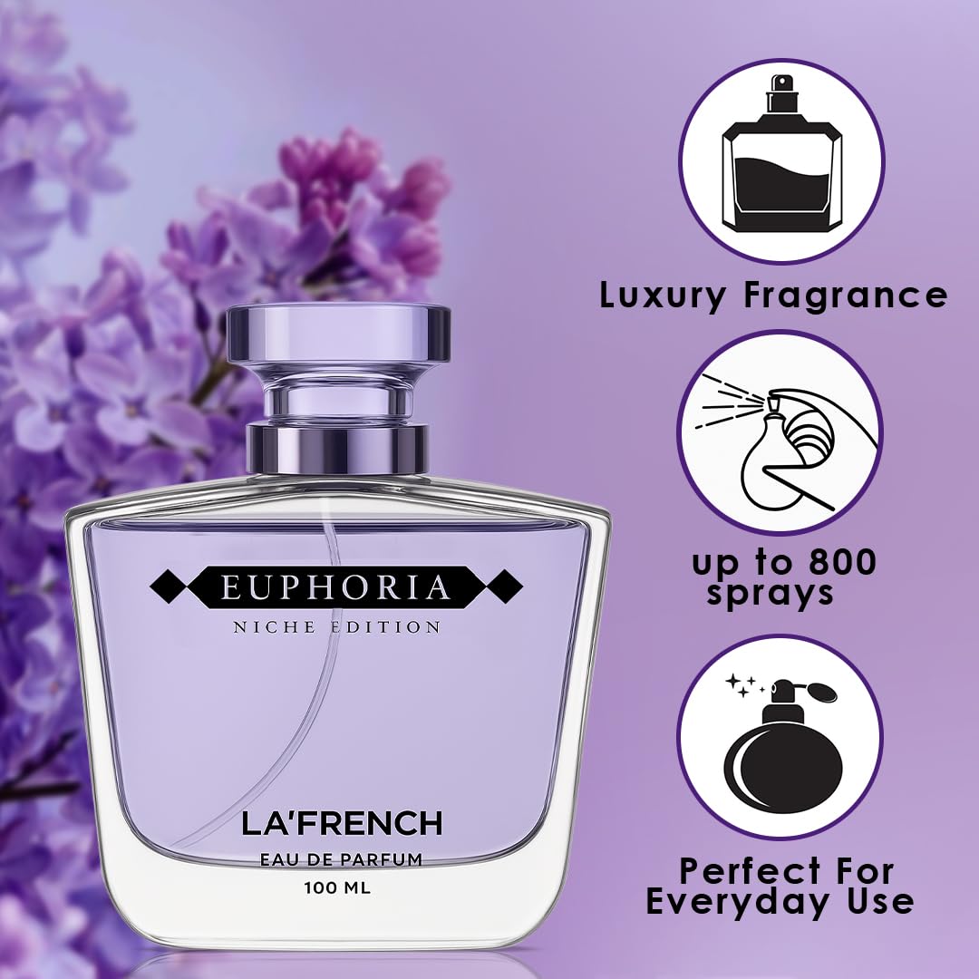 La French Euphoria Perfume for Men & Women 100ml | Long Lasting Sweet Floral Fruity Fragrance | Premium Unisex Eau De Parfum | Energetic & Addictive Scent
