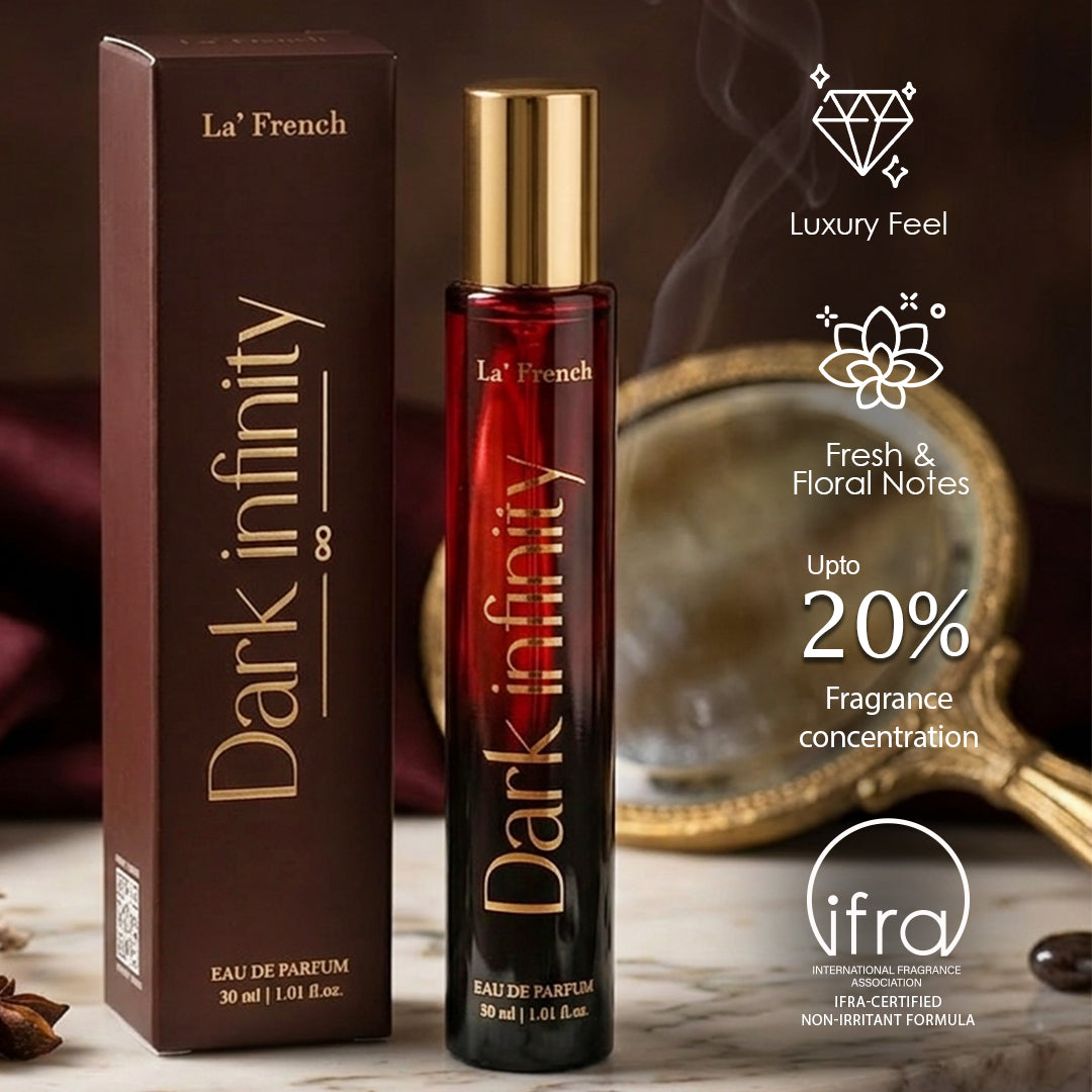 La French  Dark Infinity Perfume 30ml | Long Lasting Dark Woody Spicy Fragrance for Men & Women | Premium Unisex Eau De Parfum | Intense & Mysterious Scent