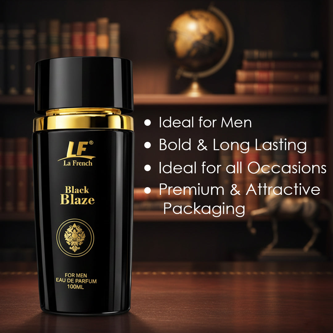La French Black Blaze Premium Men's Perfume 100ml - Exquisite & Smokey Luxury Perfume - For Men Who Are Confident & Bold