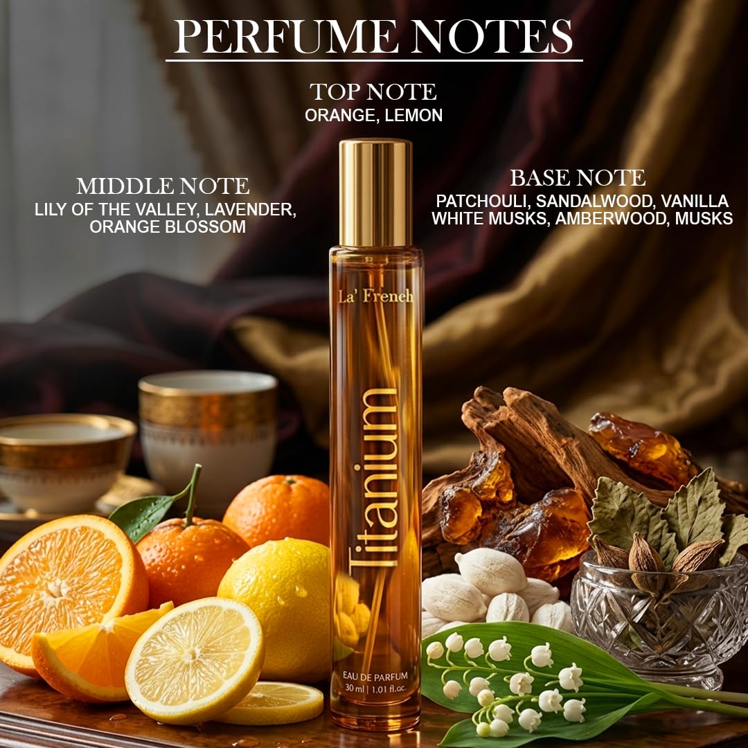 La French Titanium Perfume 30ml | Long Lasting Fresh Metallic Woody Fragrance for Men| Strong & Modern Signature Scent