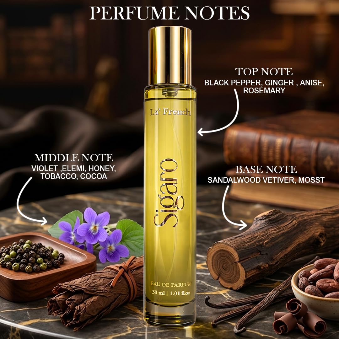 La French Sigaro Perfume 30ml | Long Lasting Tobacco Woody Spicy Fragrance for Men | Rich & Bold Signature Scent