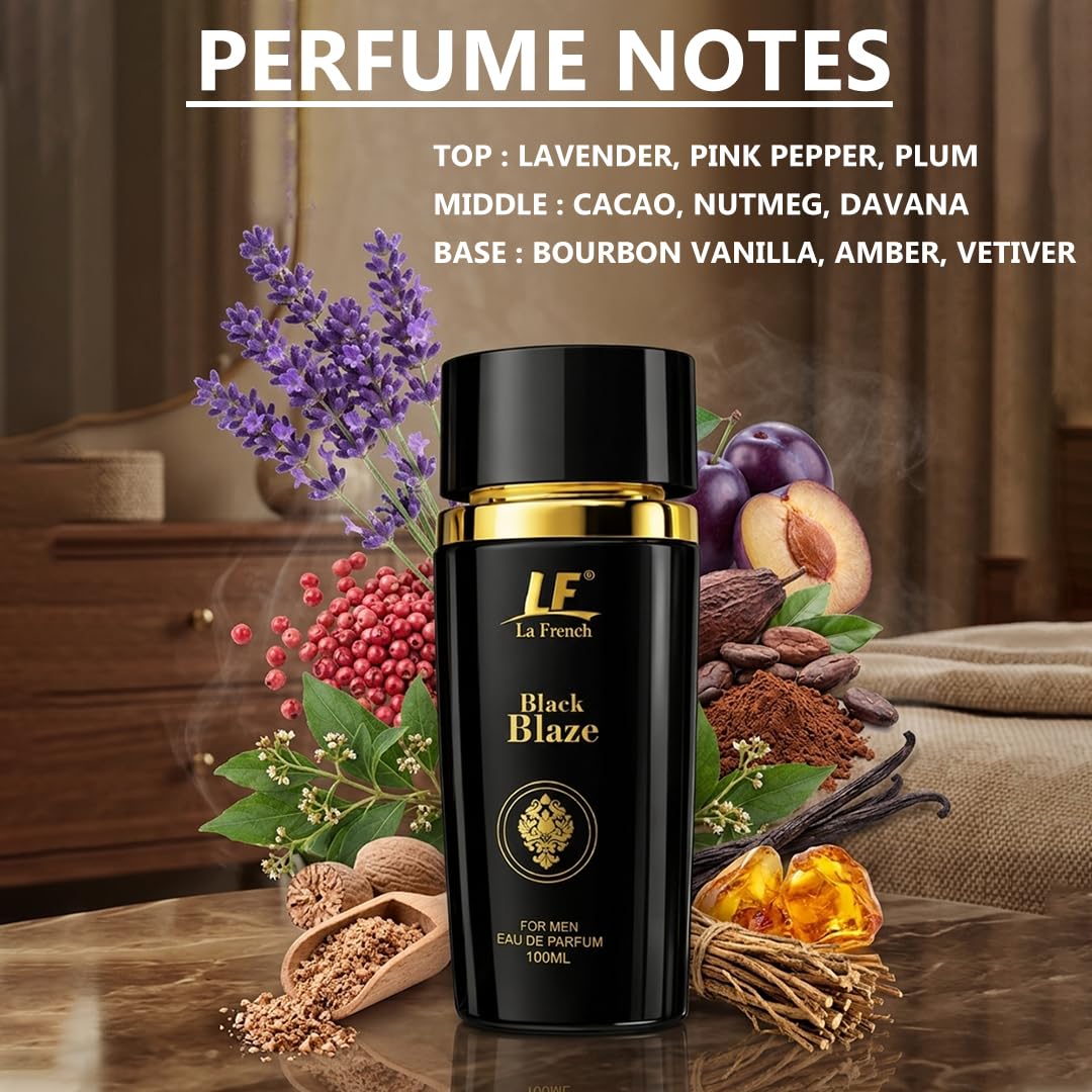 La French Black Blaze Premium Men's Perfume 100ml - Exquisite & Smokey Luxury Perfume - For Men Who Are Confident & Bold