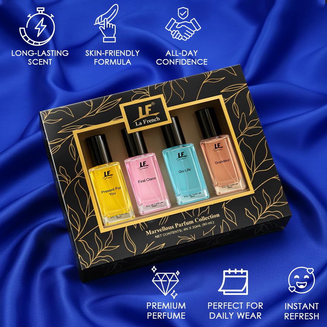 La French Marvellous Perfume Collection Gift Set – 4 × 20ml (80ml) | Long-Lasting Unisex Fragrance Set | Premium Perfumes for Men & Women | Ideal Gift for All Occasions