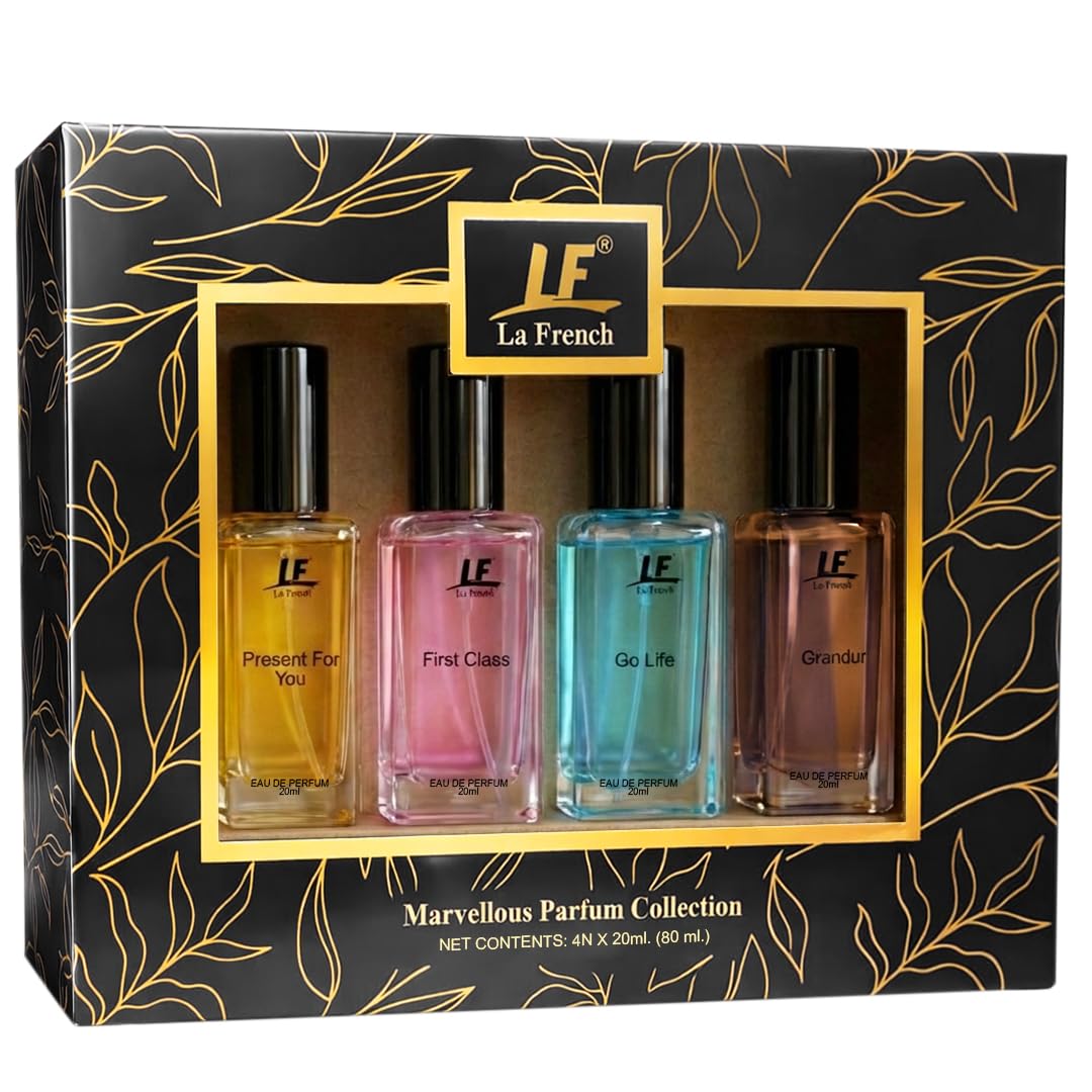La French Marvellous Perfume Collection Gift Set – 4 × 20ml (80ml) | Long-Lasting Unisex Fragrance Set | Premium Perfumes for Men & Women | Ideal Gift for All Occasions
