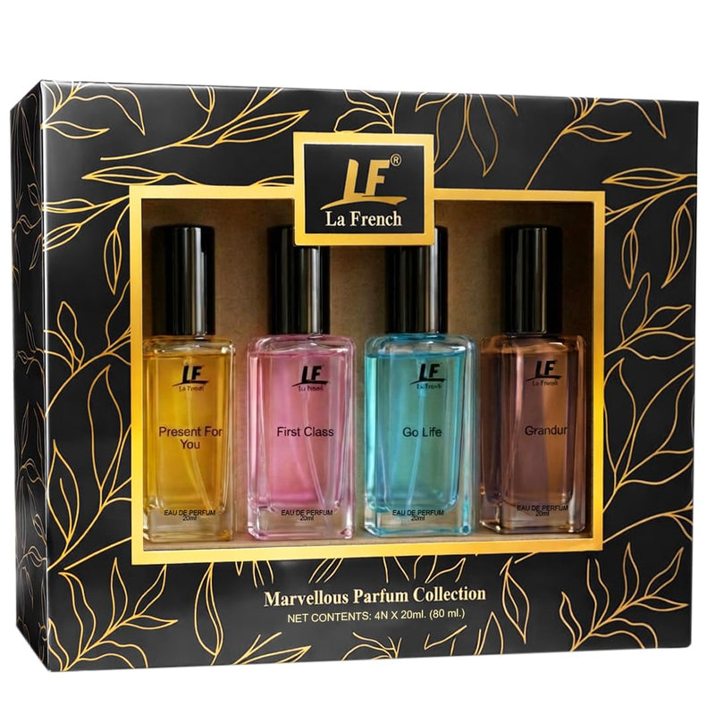 La French Marvellous Perfume Collection Gift Set – 4 × 20ml (80ml) | Long-Lasting Unisex Fragrance Set | Premium Perfumes for Men & Women | Ideal Gift for All Occasions
