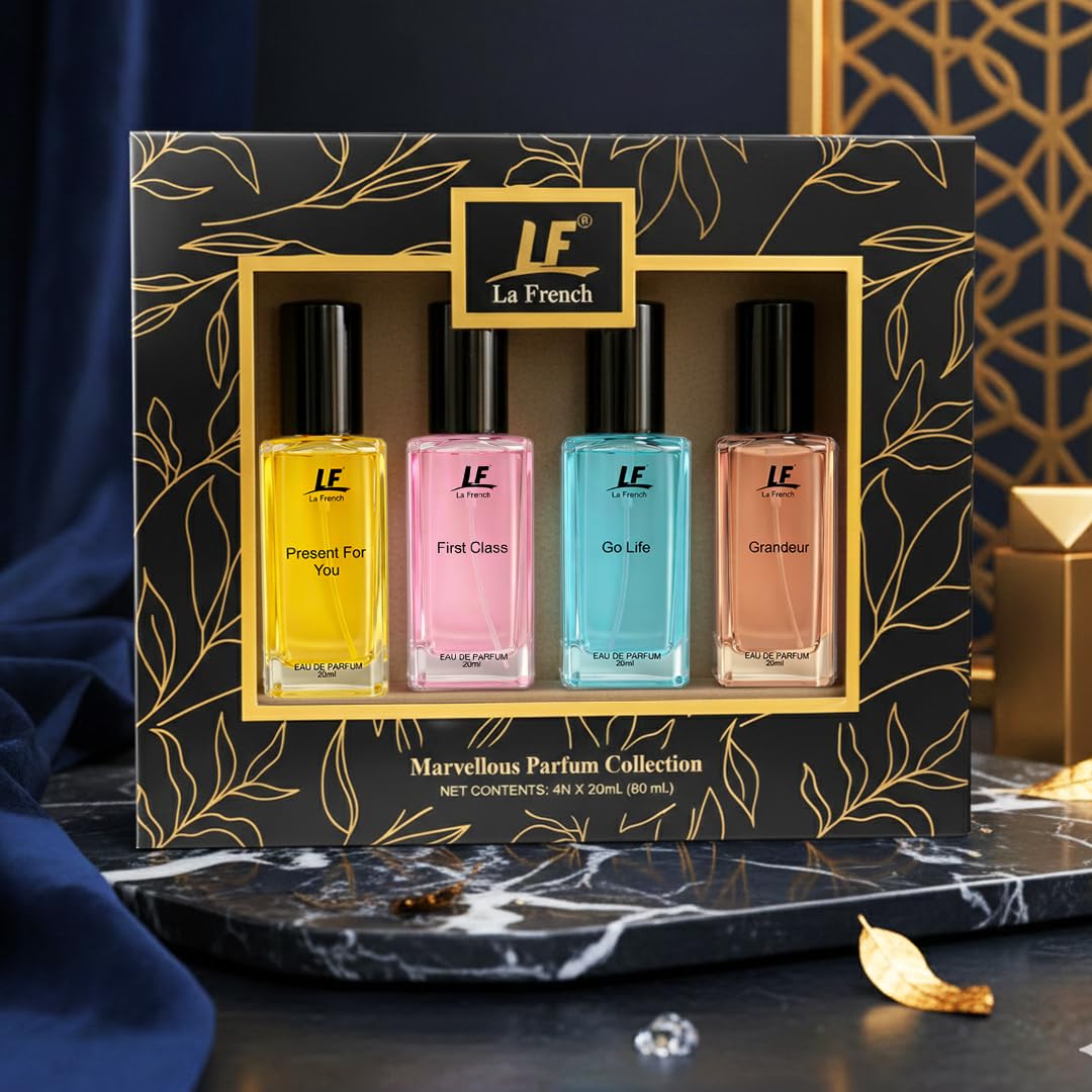 La French Marvellous Perfume Collection Gift Set – 4 × 20ml (80ml) | Long-Lasting Unisex Fragrance Set | Premium Perfumes for Men & Women | Ideal Gift for All Occasions