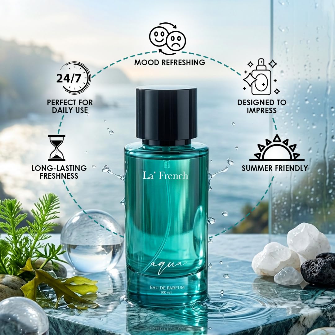 La French Aqua Perfume for Men & Women 100ml | Long Lasting Fresh Aquatic Fragrance | Premium Unisex Eau De Parfum | Clean & Refreshing Daily Wear Scent