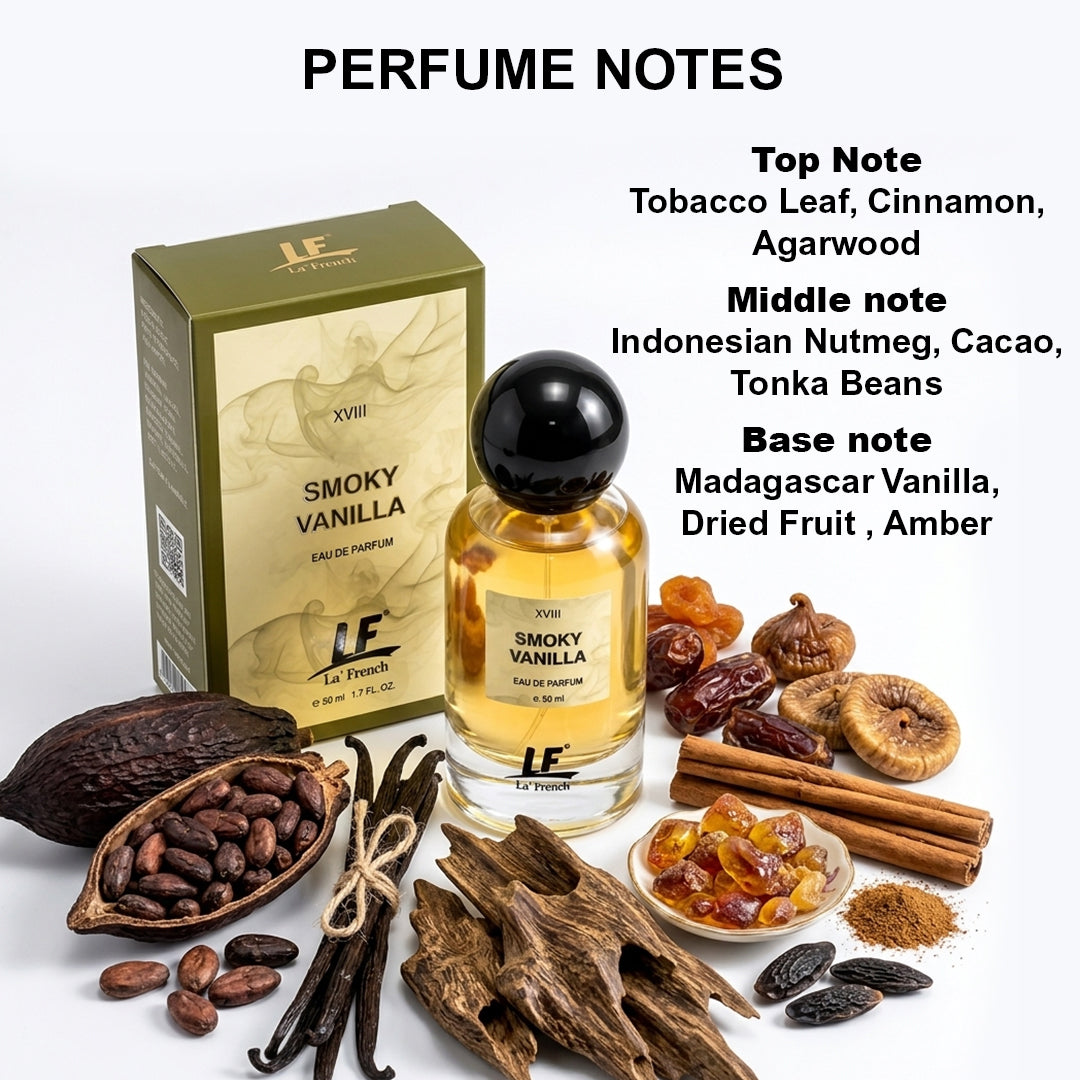 La French Smoky Vanilla Unisex Perfume 50ml | Long Lasting Warm Vanilla & Smoky Fragrance | Premium Eau De Parfum for Men & Women | Rich Sweet Scent