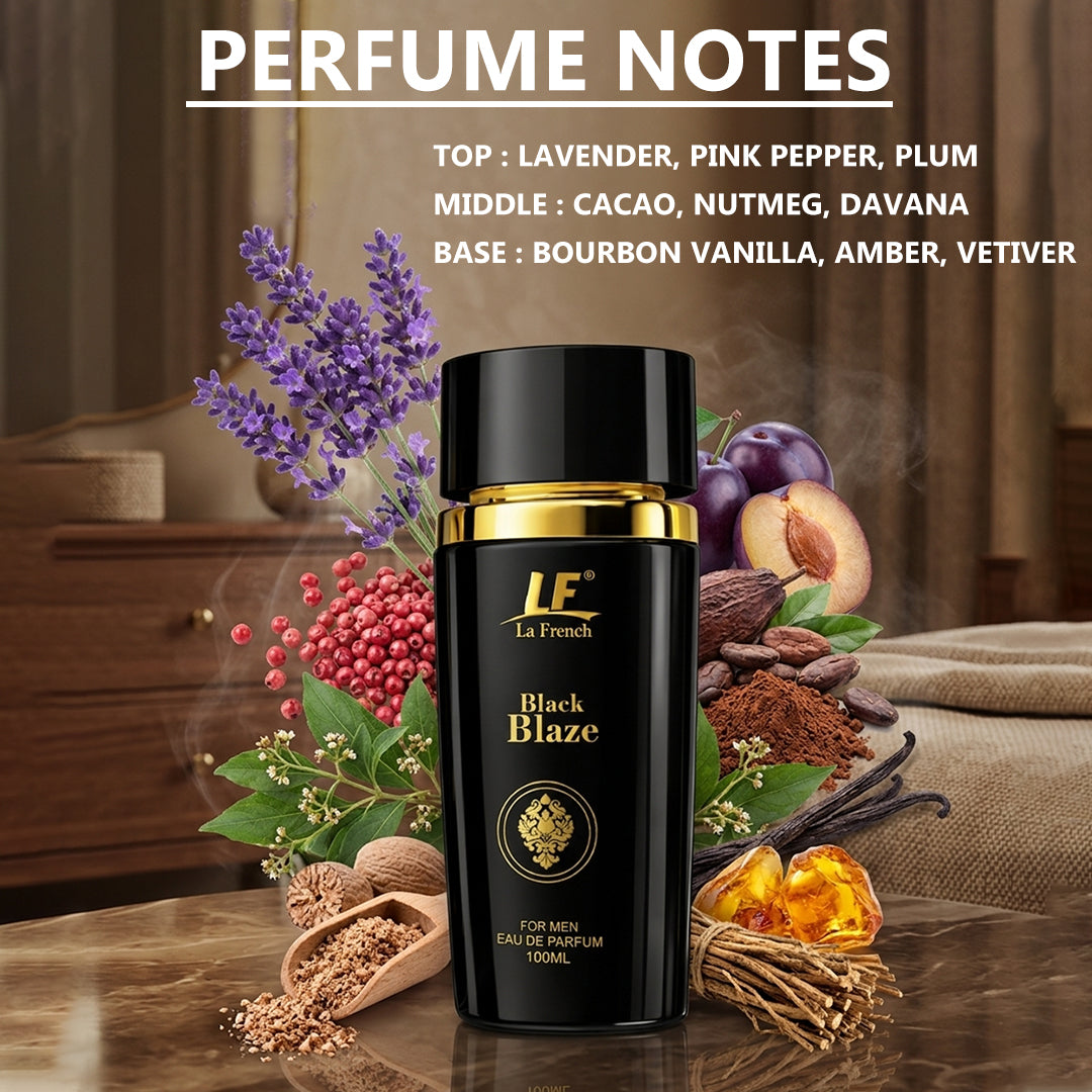 La French Black Blaze Premium Men's Perfume 100ml - Exquisite & Smokey Luxury Perfume - For Men Who Are Confident & Bold
