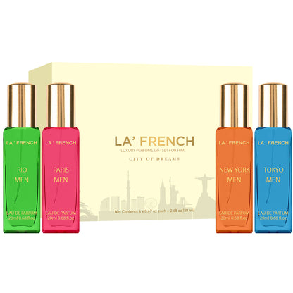 City of Dream Luxury Perfume Gift For Men Set 4x20 ML | Tokyo Rio New York Paris Gift Set for Him - Husband & Boyfriend. (Luxury Gift Set)