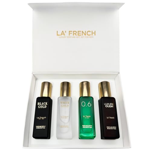 Classic Perfume Gift Set 4x20ml | Long Lasting Mini Perfume Collection for Men & Women | Black Gold, White Gold, 0.6 & Luxure Oudh