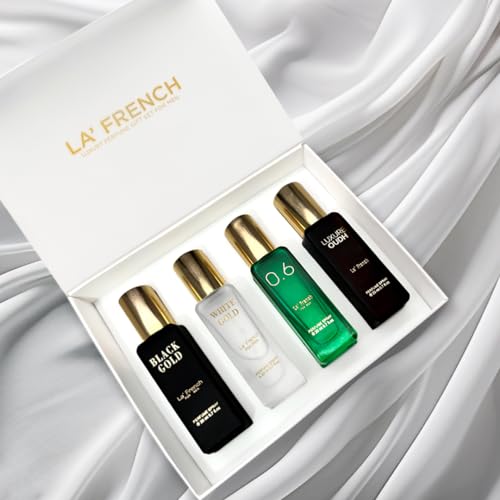 Classic Perfume Gift Set 4x20ml | Long Lasting Mini Perfume Collection for Men & Women | Black Gold, White Gold, 0.6 & Luxure Oudh