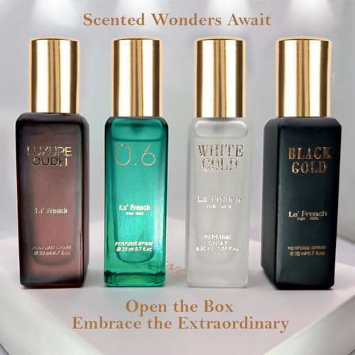 Classic Perfume Gift Set 4x20ml | Long Lasting Mini Perfume Collection for Men & Women | Black Gold, White Gold, 0.6 & Luxure Oudh