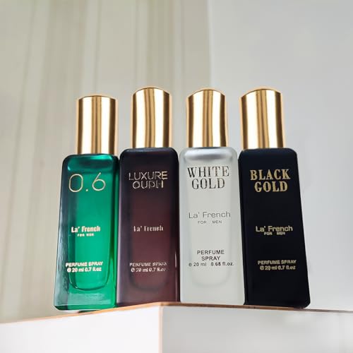Classic Perfume Gift Set 4x20ml | Long Lasting Mini Perfume Collection for Men & Women | Black Gold, White Gold, 0.6 & Luxure Oudh