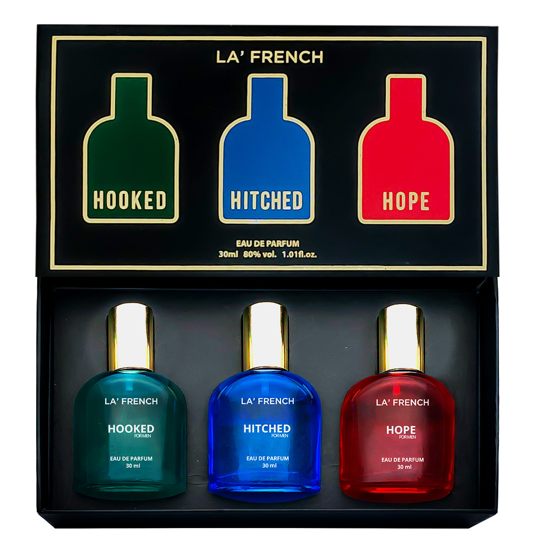 Perfume Gift Set 3x30 ML for Men Hitched Hooked & Hope Impact Perfume |