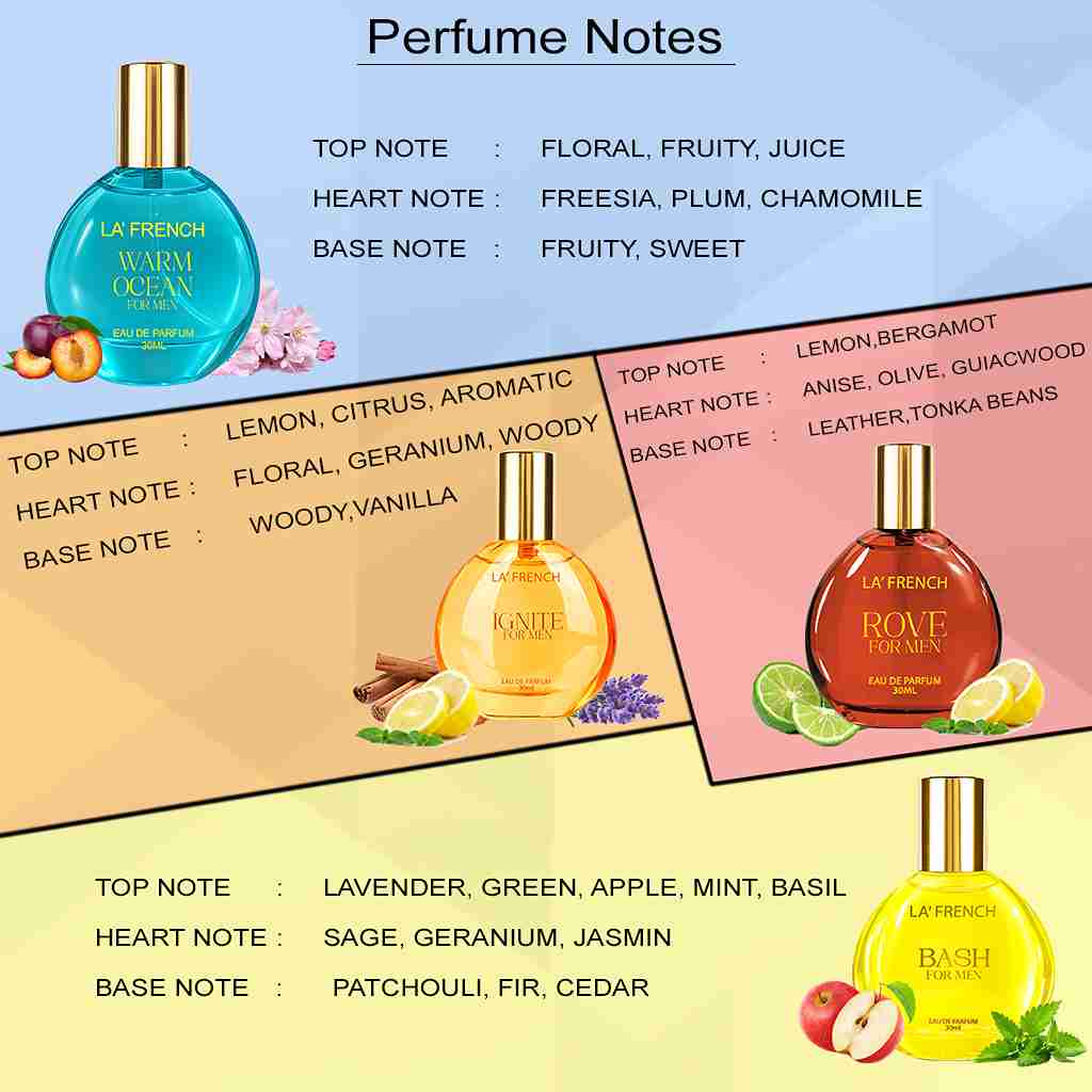 La French Luxury Perfume Gift Set for Men 4x30ml - Ignite | Warm Ocean | Rove | Bash